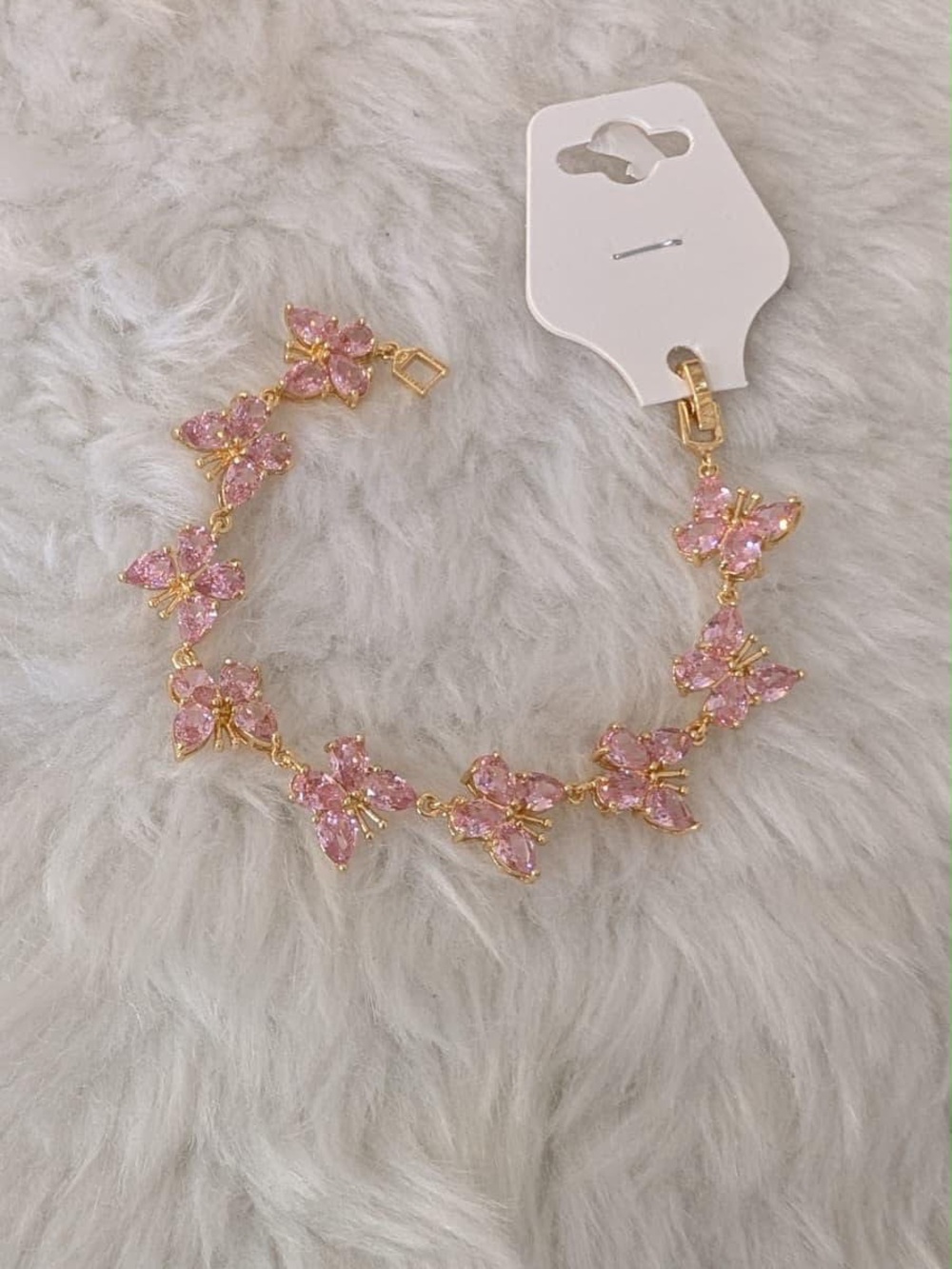 New Balance Pink Crystal Butterfly Gold Bracelet